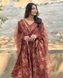 Women Viscose Printed Anarkali Kurta And Pant With Dupatta Set
