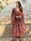 Women Viscose Printed Anarkali Kurta And Pant With Dupatta Set