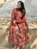 Women Viscose Printed Anarkali Kurta And Pant With Dupatta Set